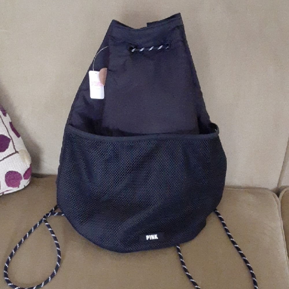 PINK Black Drawstring Backpack